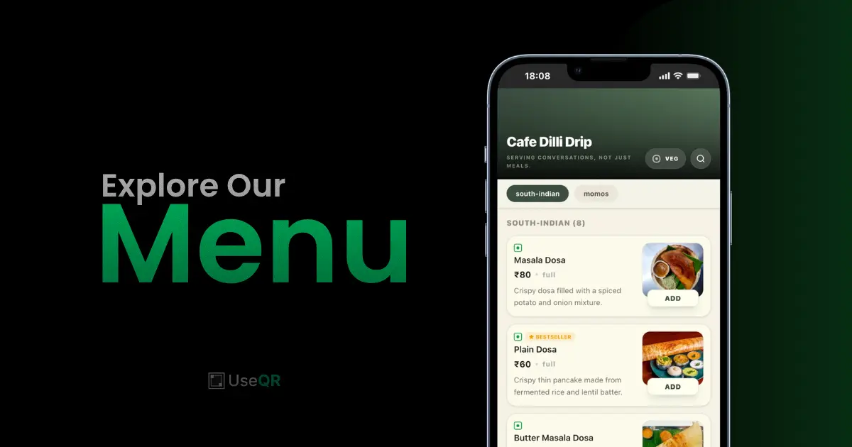 Social preview card for Cafe Dilli Drip digital menu with logo and tagline Serving Conversations Not Just Meals